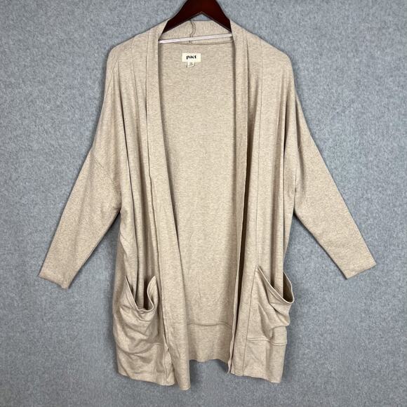 Pact Beige 100% Organic Cotton Open Airplane Cardigan Size M/L - Picture 1 of 7